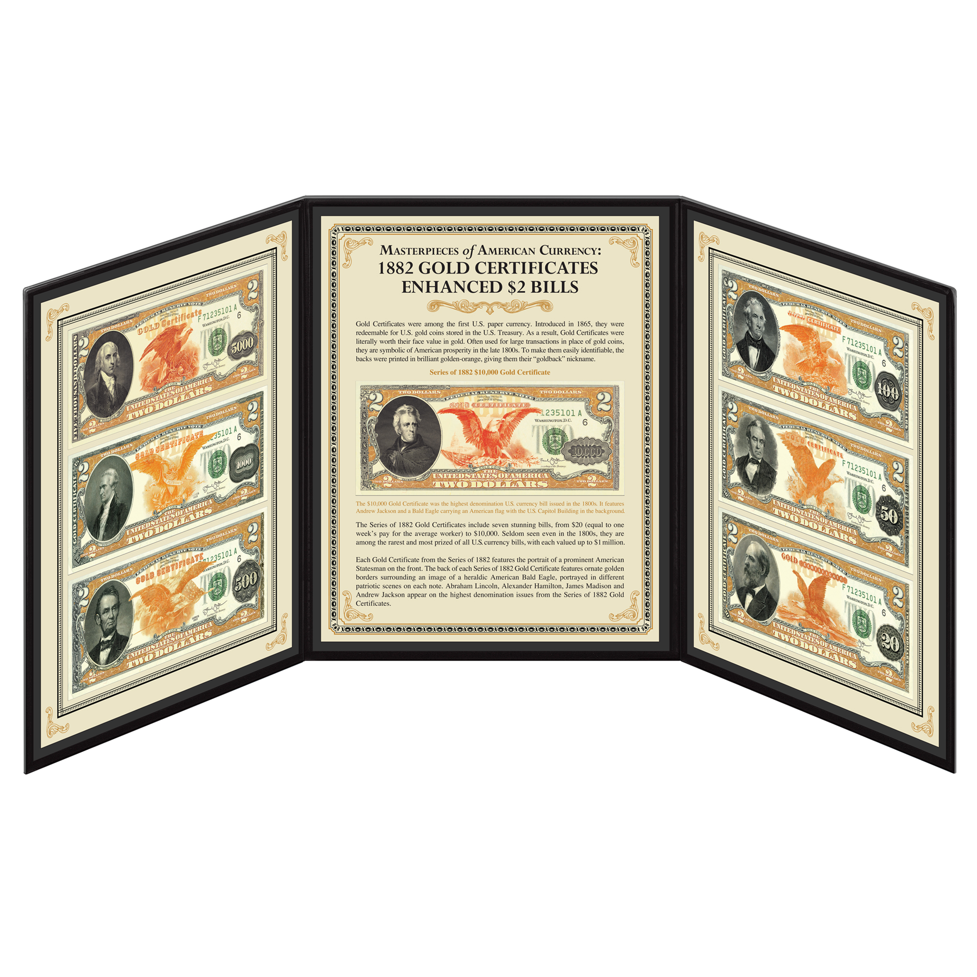 1882 Series Gold Certificates Complete Set of 7 Modern $2 Bills ($20, –  Merrick Mint