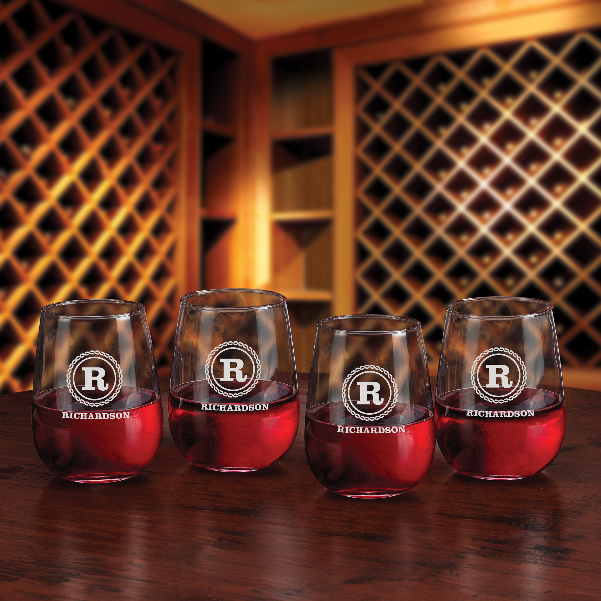 Monogrammed Set of Four Wine Glasses