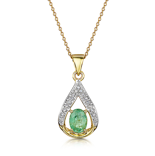 Zambia Emerald & Diamond 14kt Gold Pendant