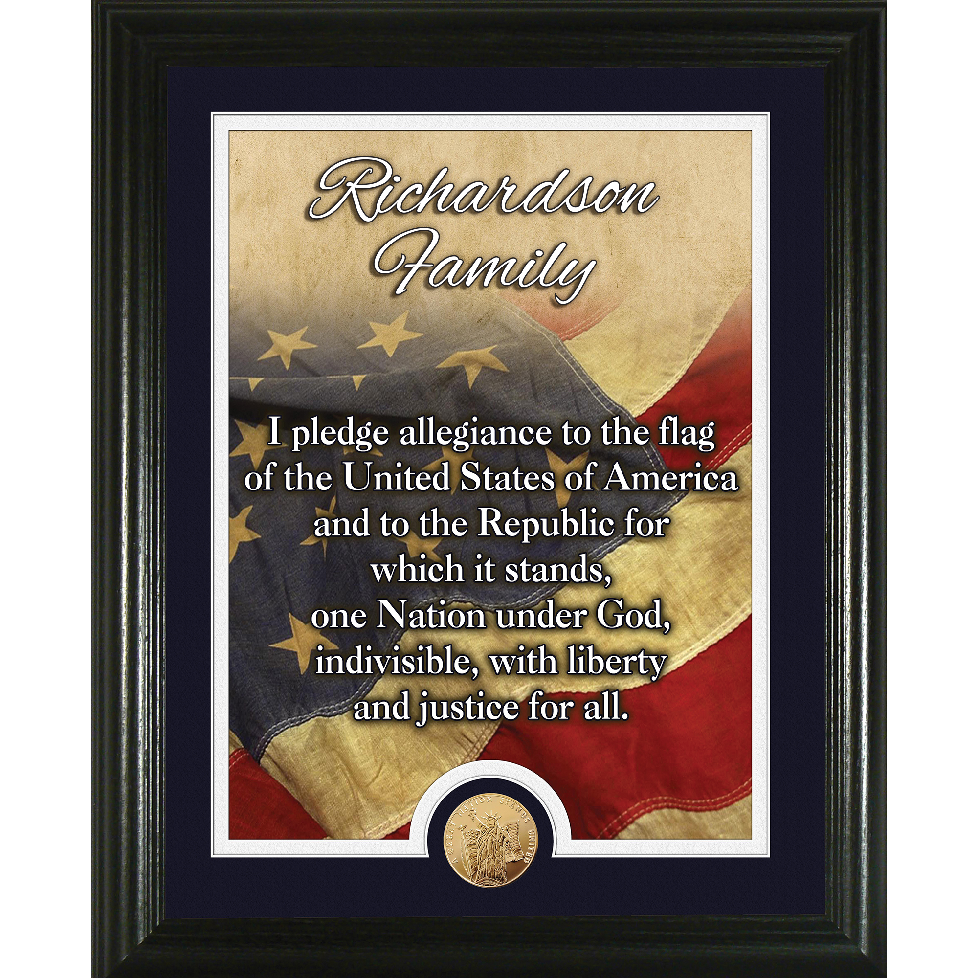 Wood Engraved American Flag Pledge of Allegiance Challenge Coin Display ...