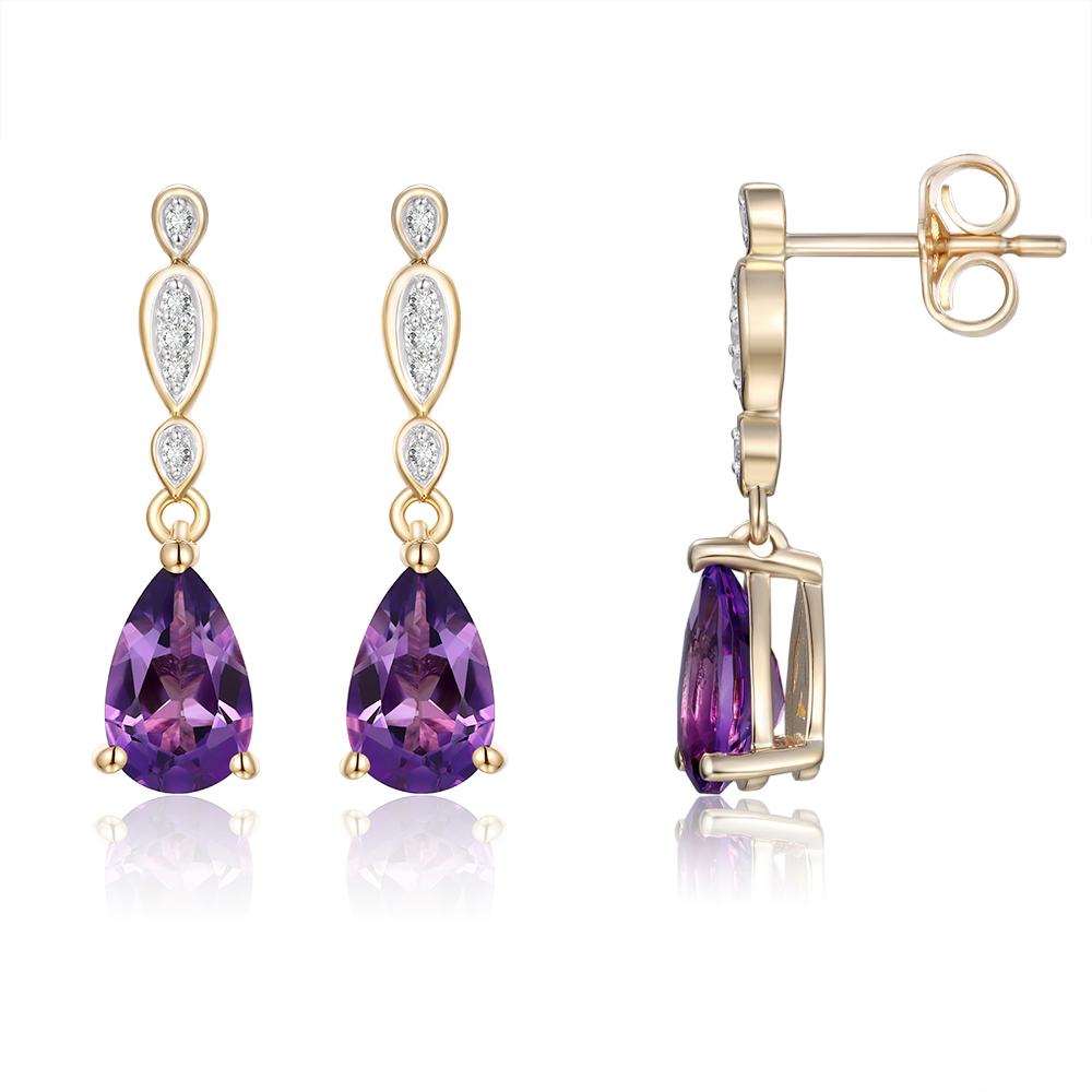 Royal Amethyst & Diamond Dangle Earrings