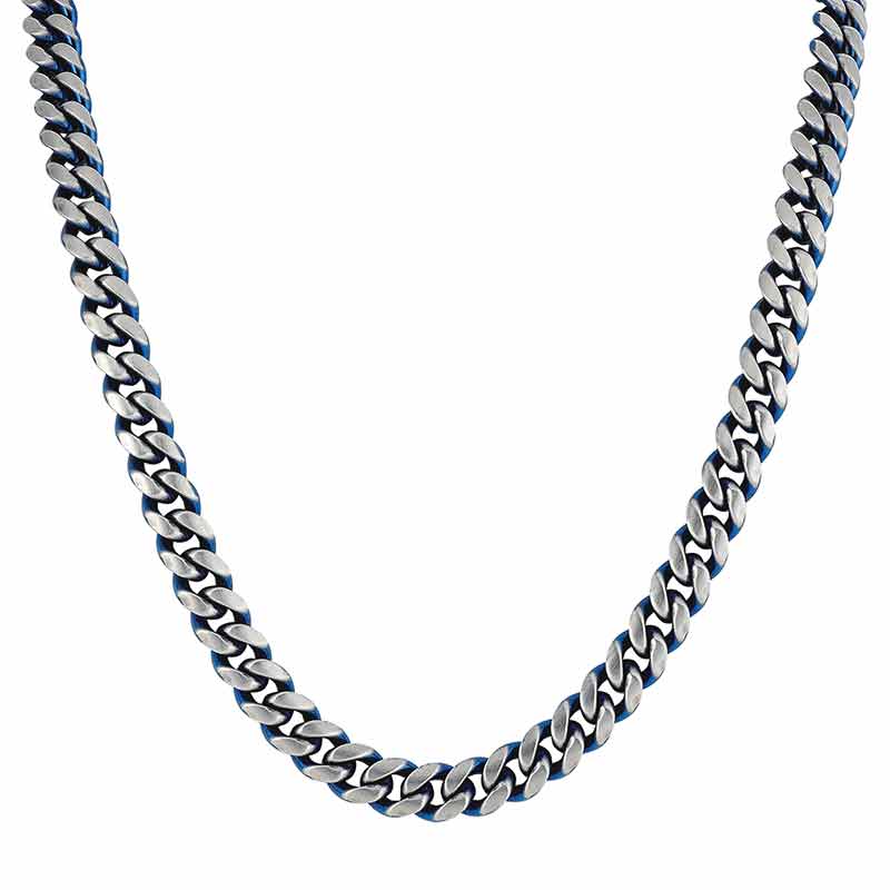 lynx men's blue ion plated stainless steel curb chain necklace